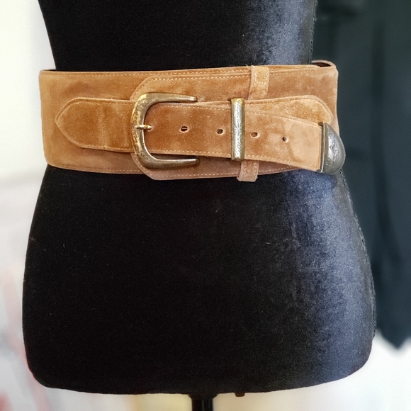 Vintage AXCESS Made in England Suede Leather Brass Belt main image 9